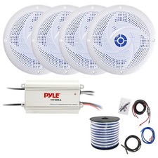 Pyle Marine 4-Channel Bluetooth Amplifier w/Kit, 4x 6.5" 240W LED Speakers, Wire