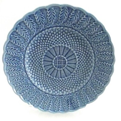 BORDELLO PINHEIRO BLUE BASKETWEAVE 8'' PLATE RAISED LEAVES BASKETWEAVE PRETTY!!