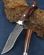 Damast Jagdmesser Survival Messer Outdoor Japanischer Stil Full Tang Drop-Poi...
