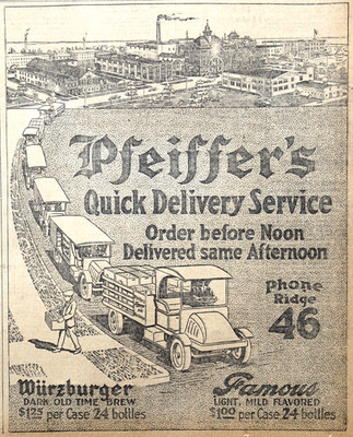 1915 Detroit Sports Page - Pfeiffer's Wurzburger Beer Ad, Quick Delivery Service