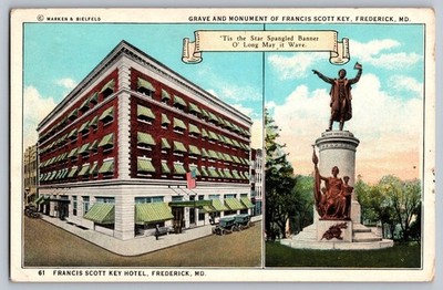 Frederick MD Maryland Francis Scott Key Hotel & Monument Postcard