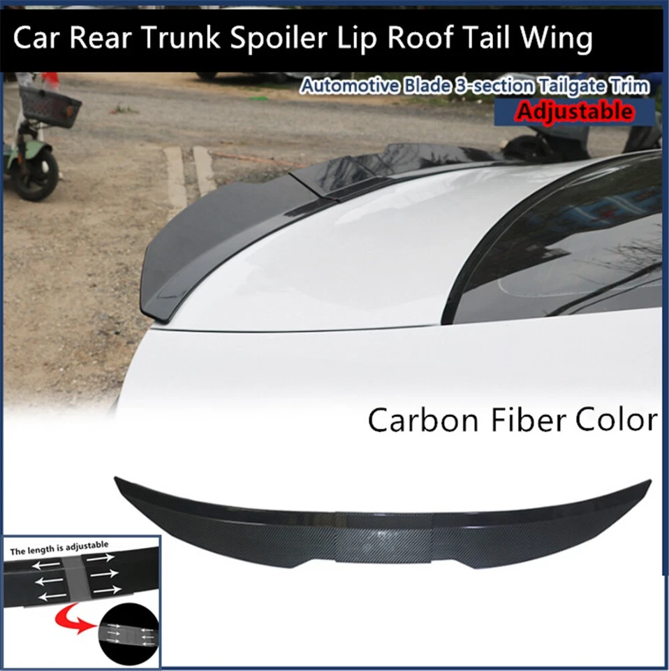 Alerón trasero ajustable universal de fibra de carbono brillante labio techo cola ala Foto 2 de 4