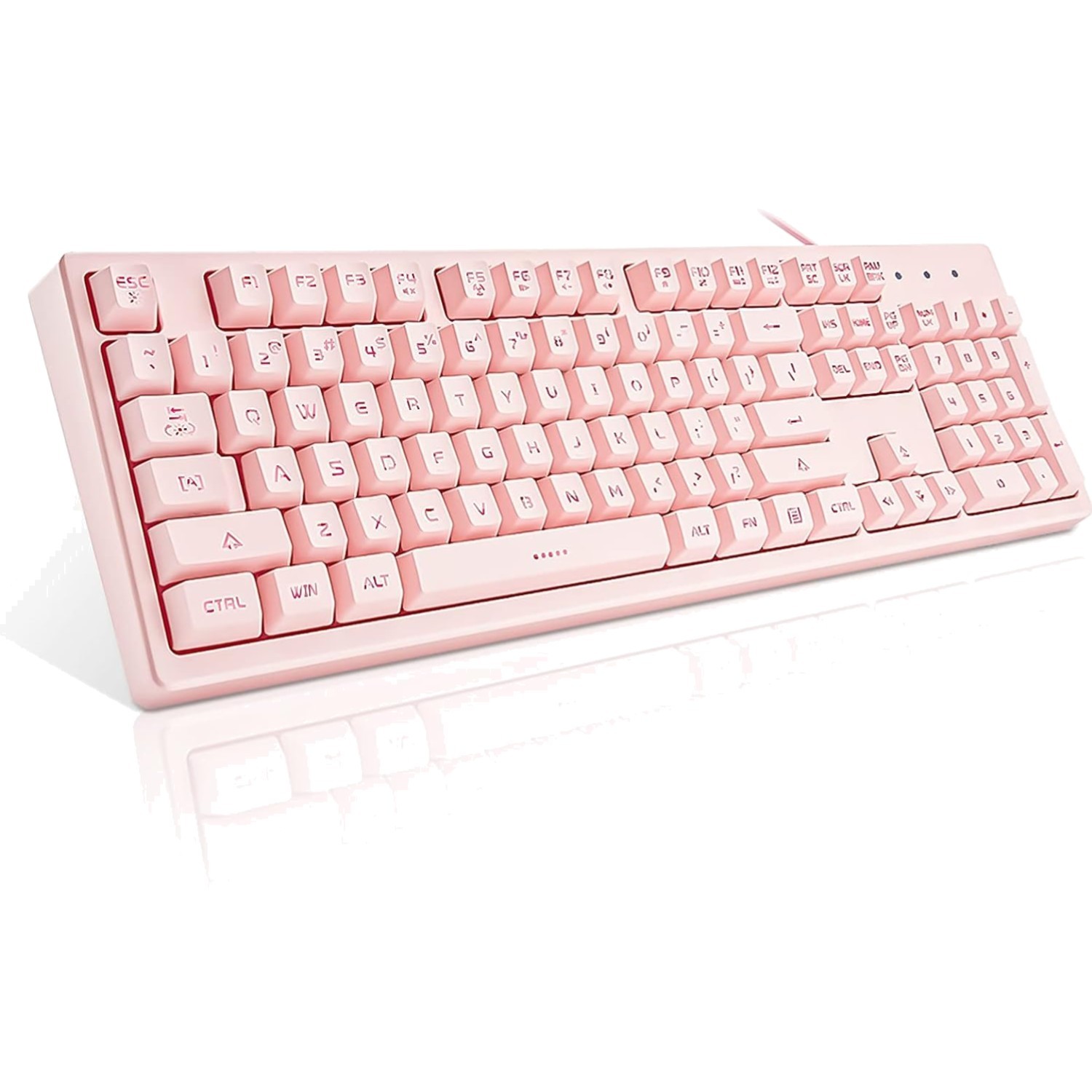 Pink Keyboard with 7-Colors LED Backlit,104 Keys Silent Creamy Keyboards,Doub...