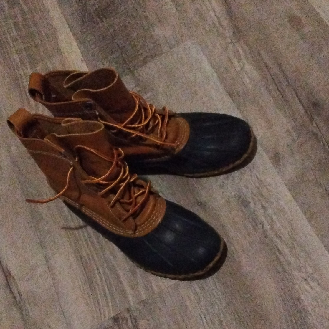 L.L. Bean Men's Duck Boots Brown Black Leather Lace Up Rubber Sole