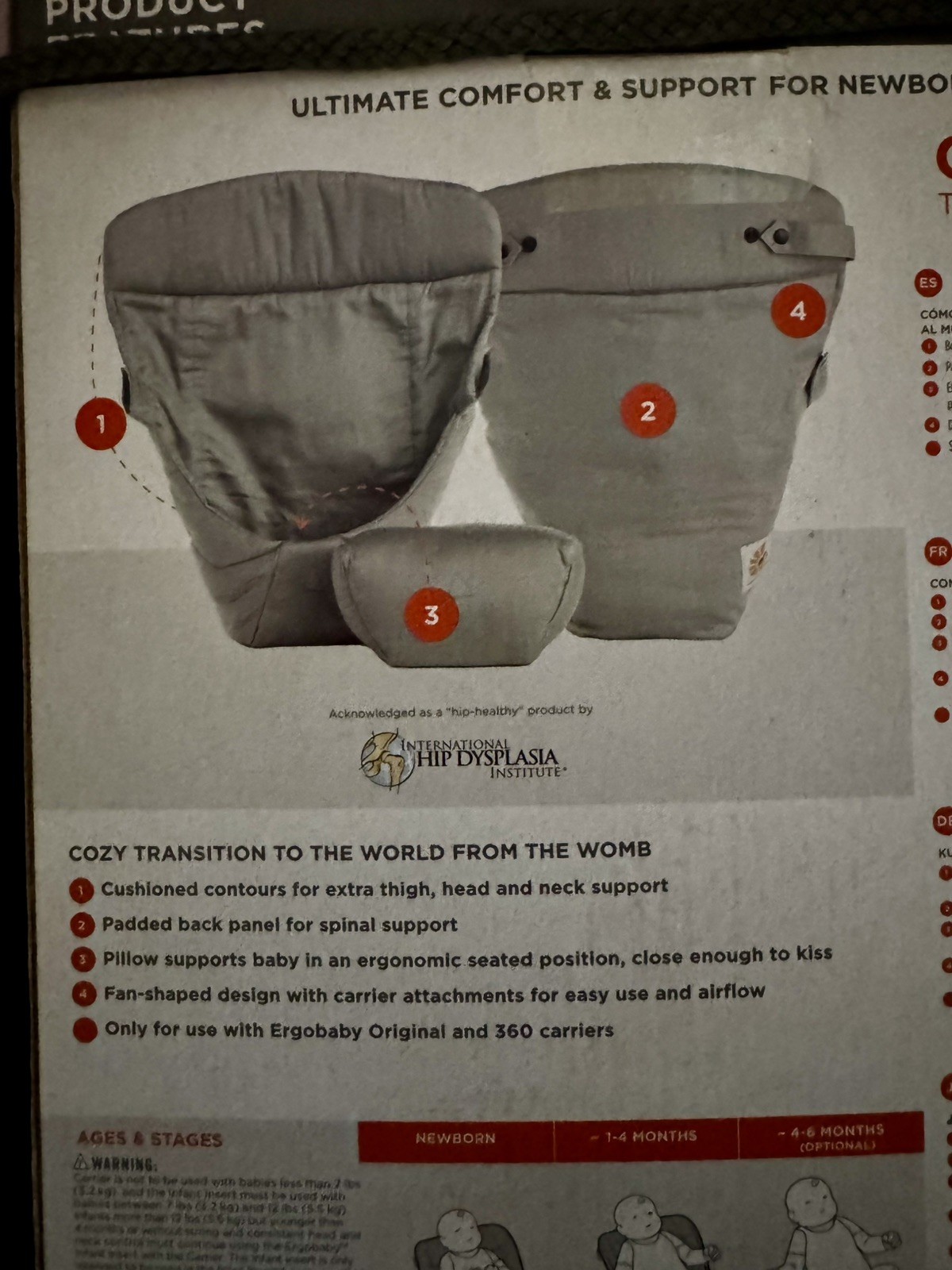 Ergobaby Infant Insert for Baby Carrier NEW Cotton Grey