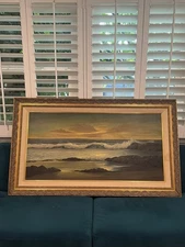 MAURICE MEYER SEASCAPE OCEAN LANDSCAPE VINTAGE OIL PAINTING 57 X 33