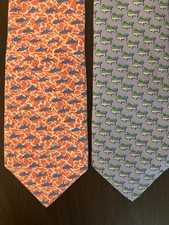 Lot of 2 Vineyard Vines Ties Hand made Imported Silk Pink Blue Whale Shark USA