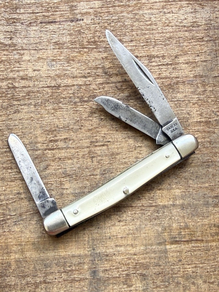 A genuine Case XX USA pocket knife from 1965–69 with rare cracked ice celluloid handles — a collectible slice of American knife-making history.