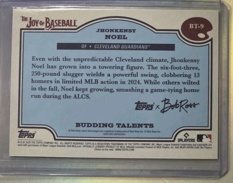 2025 Topps x Bob Ross Joy of Baseball Jhonkensy Noel Budding Talents Gold /25 RC - Image 3 of 3