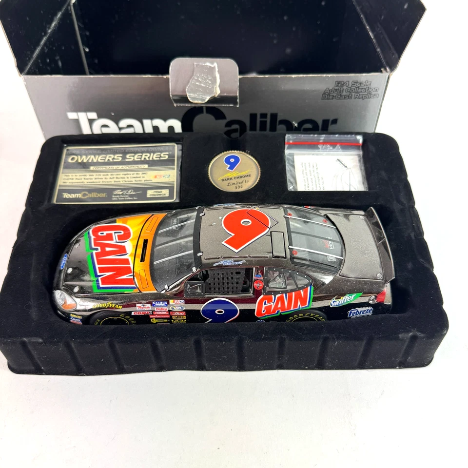 Equipo Calibre Cromo Oscuro 2002 Jeff Burton 9 Ganancias Ford Taurus Nascar 1:24 Die Cas Foto 3 de 4