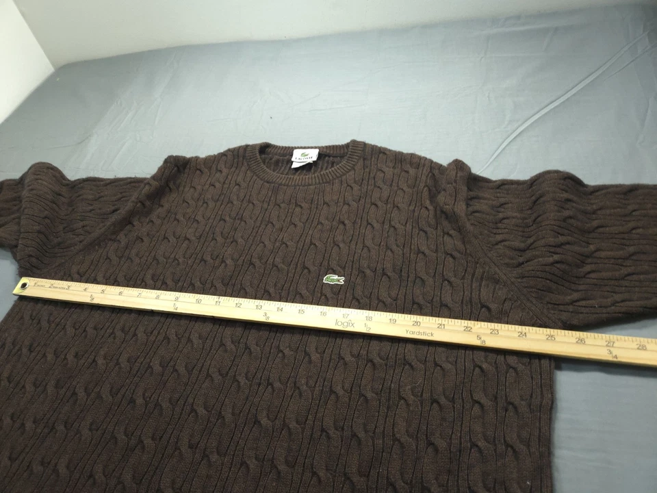 Suéter Lacoste Para Hombre Extra Grande Marrón Pescador Cable Tejido Lana Algodón Foto 4 de 4