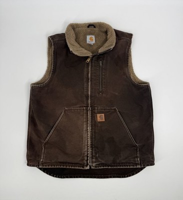 Carhartt Sherpa Lined Duck Vest Brown Workwear Mens M Faded Vtg | eBay