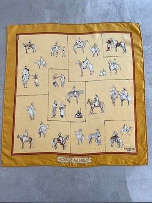 HERMES VOYAGE AU NIGER Gavroche Petit Carre Seide 100 % Schal Etikett ohne Ka...