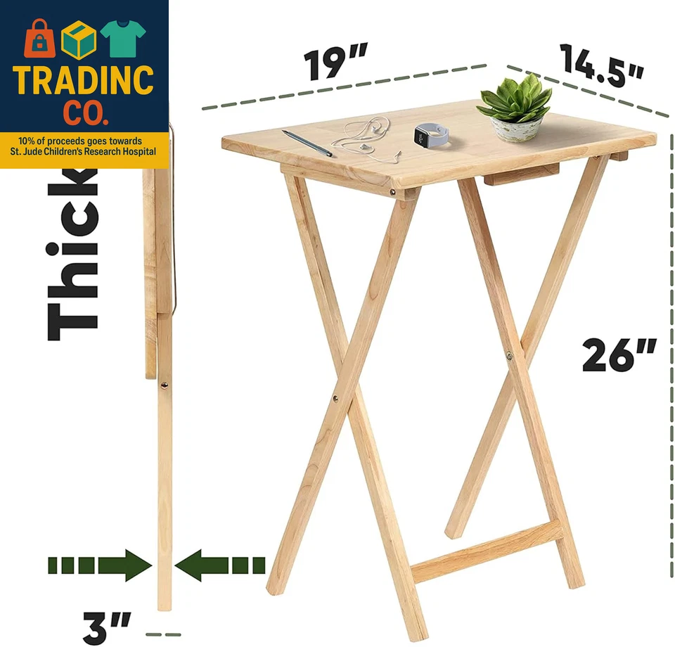 5-Pack TV Tray, Folding Wooden Dinner Table Set with Storage Rack, Natural - Por - Image 3 of 4