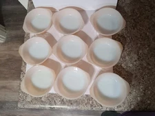 9 Vintage Anchor Hocking Peach Luster Swirl Ovenware Individual Casserole Dishes