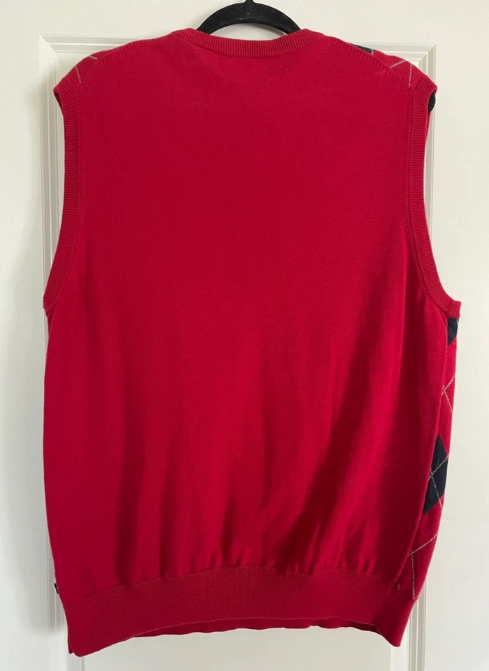 Chaps 毛衣背心 Argyle 针织红色蓝色男式 XLarge — 第 2/3 张图片