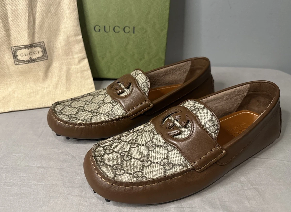 Gucci Interlocking G Leather Moccasin Driver Shoe Men Sz 8.5 (US 9
