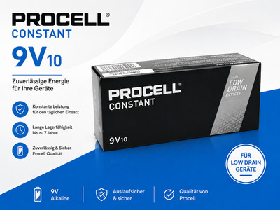 Duracell Procell Constant E-Block, 9V Alkaline Batterie, 6LR61 MN1604, 10er-Pack