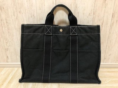 Hermes Deauville Black MM HERMES Used Tote bag zipper pocket Unisex Handbag