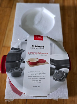 Cuisinart Chef's Classic Ceramic Bakeware-3 Quart Round Covered Baker, Red