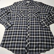 Wrangler Wrancher Flannel Shirt Black Plaid Western Pearl Snap Pockets Mens 2XLT