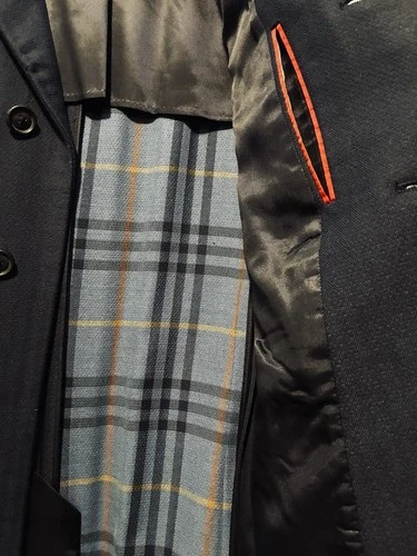 Burberry London Men's Navy Herringbone Long Lined Overcoat Coat Size 38 Reg image 3