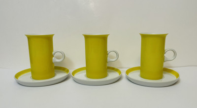 3 Unused Vintage Fitz & Floyd Rondelet Yellow Irish Coffee Cup And Saucer Sets