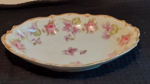 Elite Works  Limoges France  Pink Floral Relish Dish 7.5"x5"