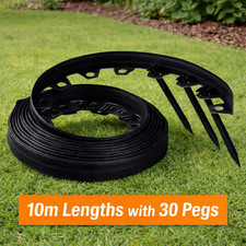 10m Midnight Black Flexible Border Edging 60mm High+ 30 Fixing Pegs for Gardens