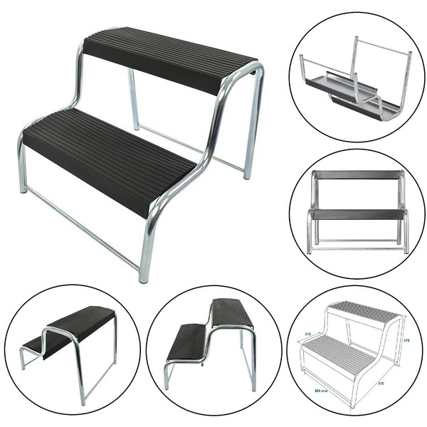 Doppeltrittstufe 2 Stufen Trittstufe Stahl Doppeltritt Wohnwagen Camping Tritt-image