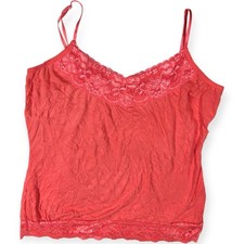 Maurices Womens Lace Trim Y2K Cami Coral Tank Top Size L Crinkle Preppy Fairy