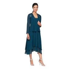 Women's Mother of The Bride Dress with Embellished Neckline 8 Petite Mid Teal