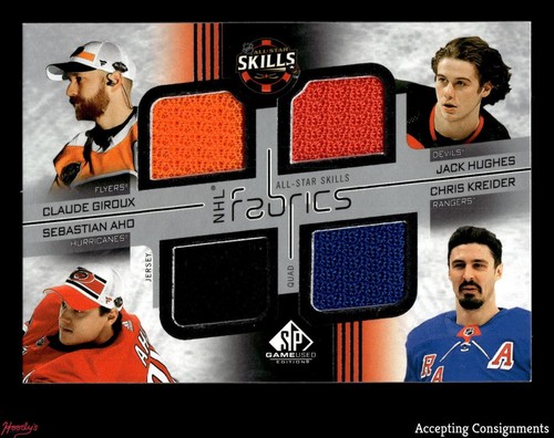 2022-23 SP Game Used Quad Claude Giroux Jack Hughes Sebastian Aho JERSEY