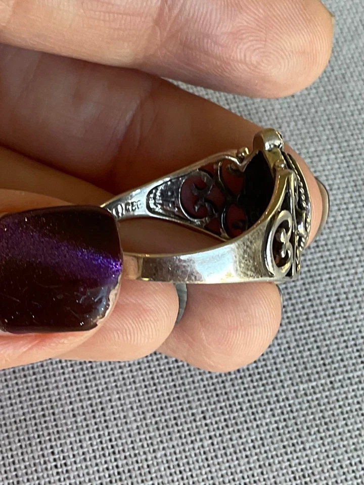 Vintage Marked 925 Sterling Silver marquise-shaped abalone filigree ring size 11 - Image 4 of 4