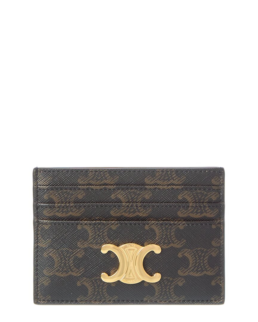 Женский футляр для карточек Celine Triomphe из холста и кожи коричневого цвета 60190₽