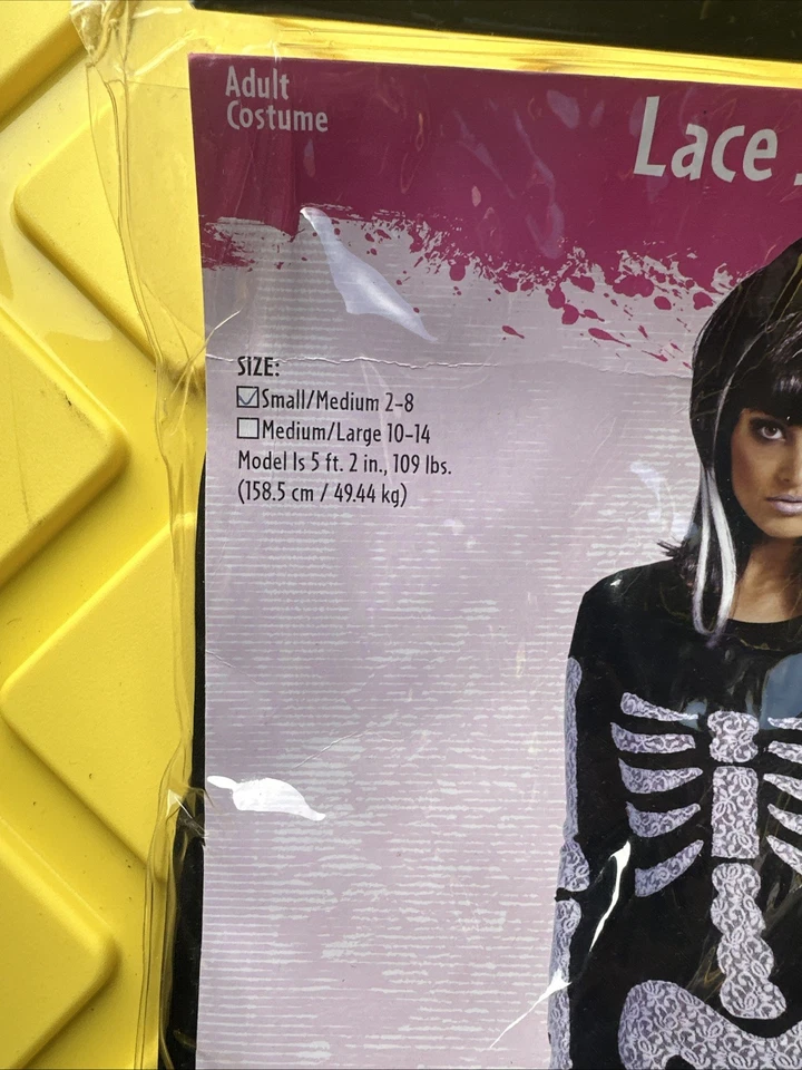 Lace Skeleton Halloween Costume Black White Maxi Dress Gown Party Women S/M 2-8 - Image 2 of 4