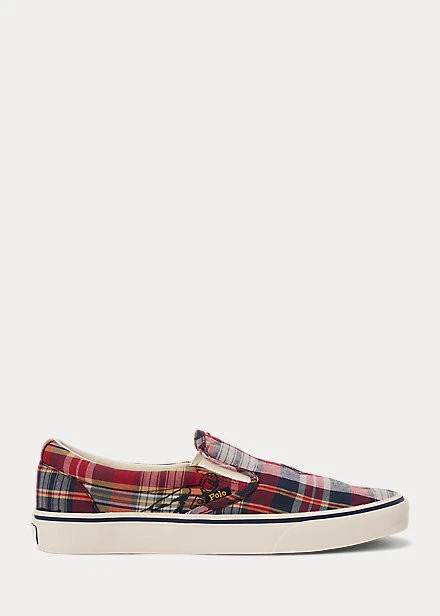 POLO RALPH LAUREN KEATON MATRAS SLIP-ON MEN SNEAKERS PLAID OVERPRINT SIZE 11.5D