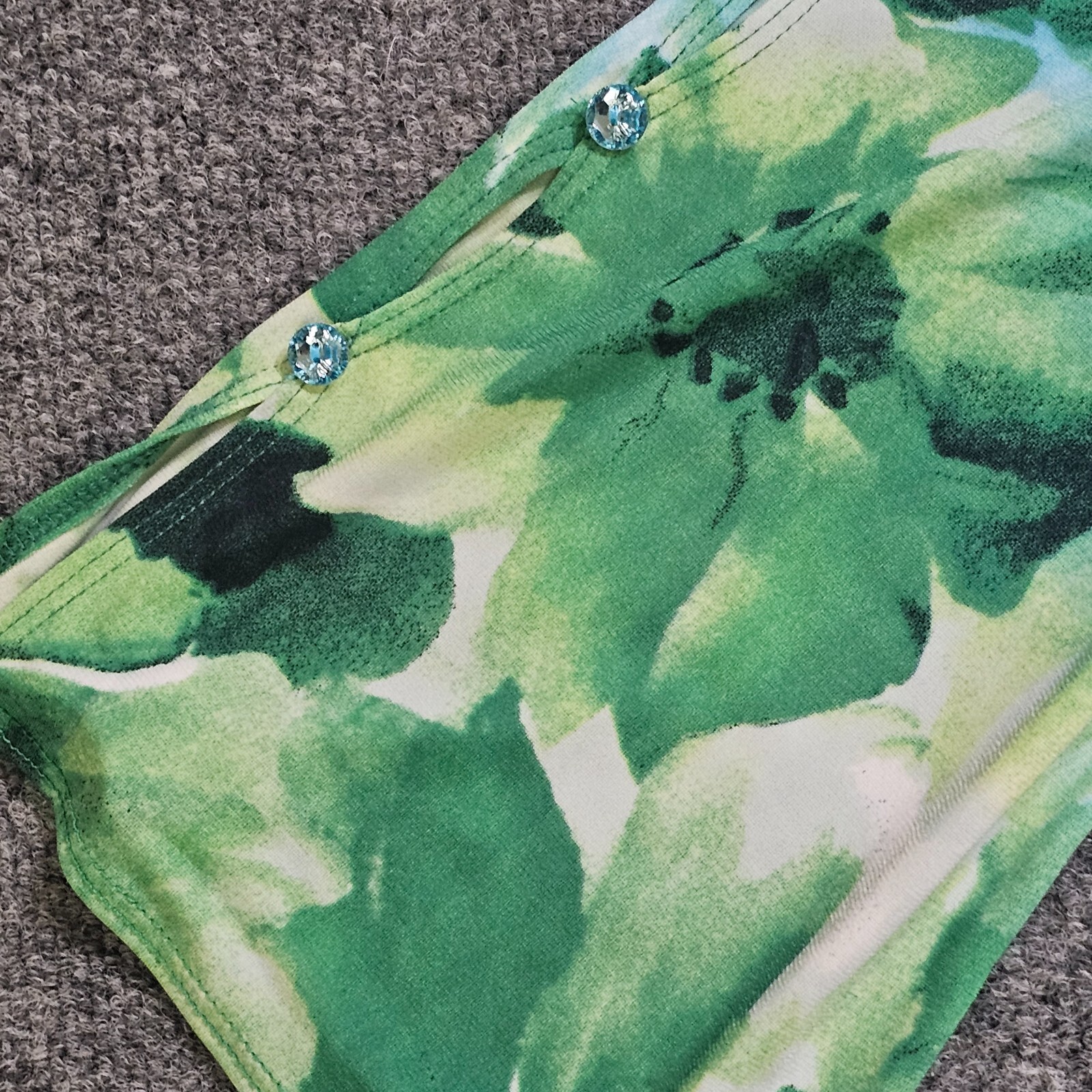 Susan Graver Top Women Large Blue Green Floral Stretch Gemstones Casual Career