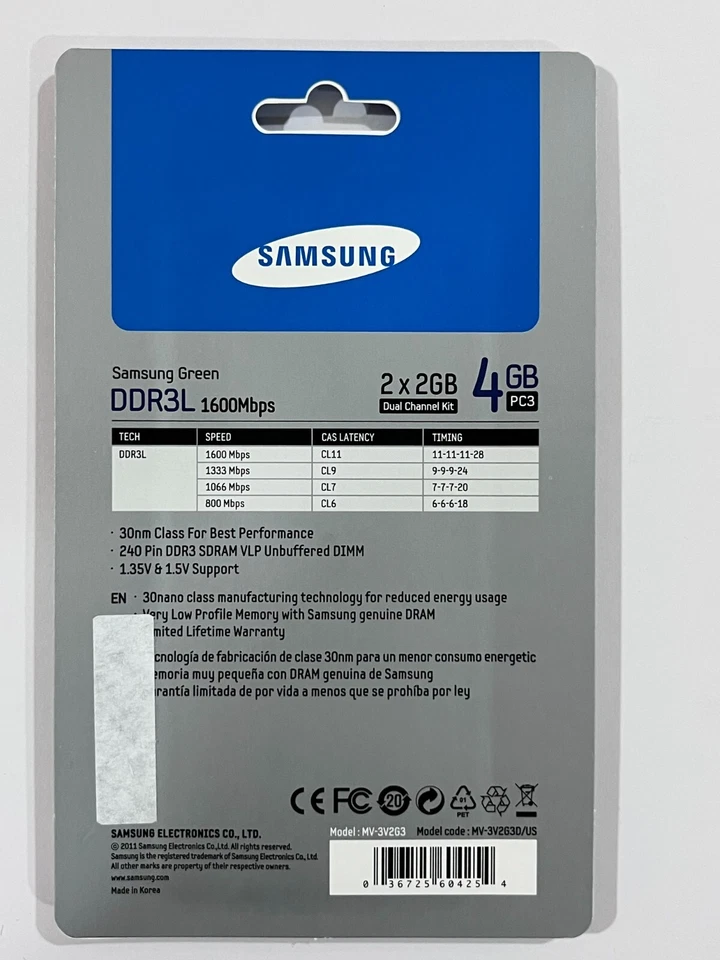 New Samsung 2x 2GB PC3-12800 DDR3-1600MHz non-ECC Unbuffered 240Pin M379B5773DH0 - Image 3 of 3