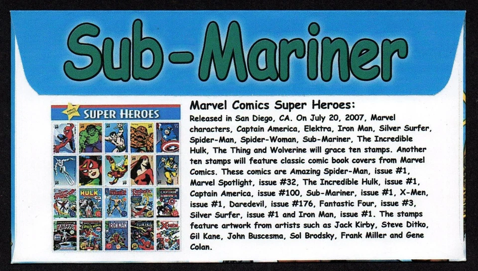 USA SCOTT #4159-N, ILLUSTRATED BGC FDC COVER 2007 SUB-MARINER FROM MARVEL COMICS - Image 2 of 2