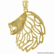 New 14k Yellow Gold Lion Head Pendant
