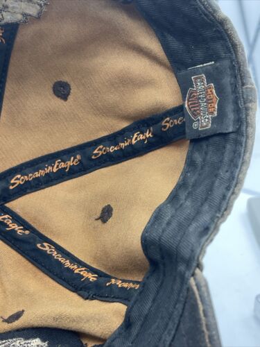 Rare Screamin Eagle Harley Davidson Leather Hat Cap Motorcycle Riding Distressed - Picture 20 of 24