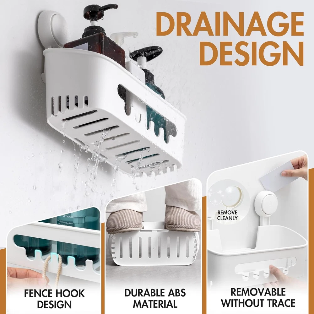 Shower Caddy Suction Cup Shower Shelf Suction Shower Basket Removable Powerful S