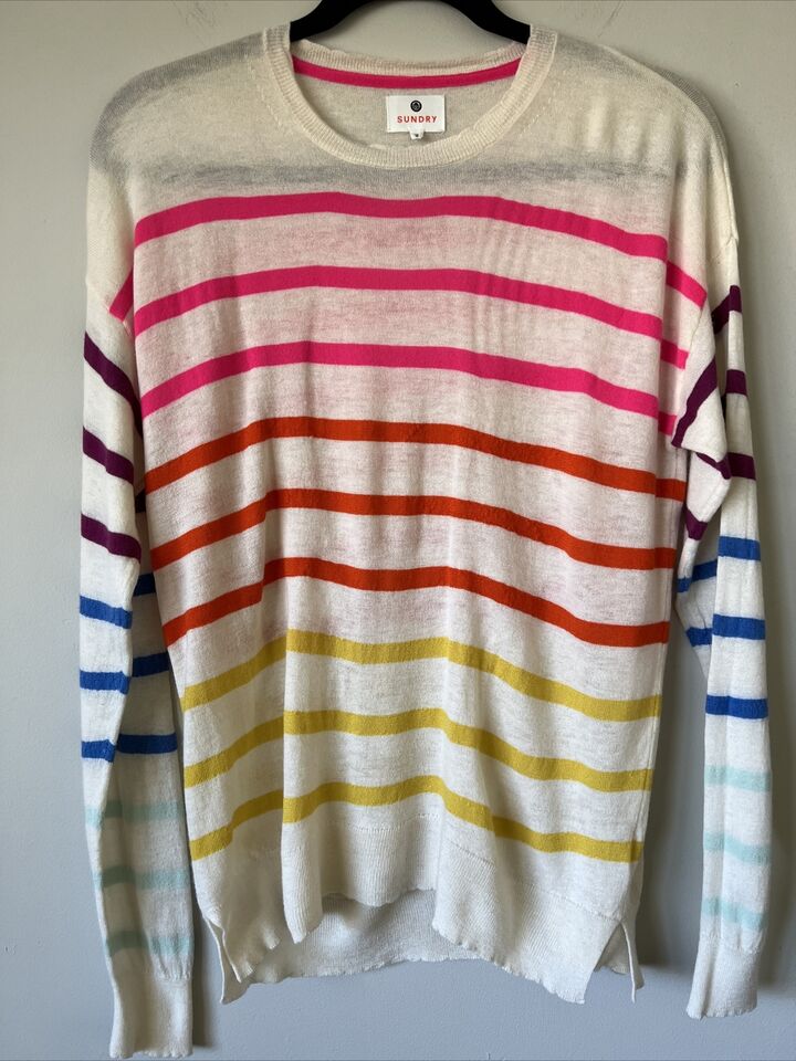 Sundry Multicolor Rainbow Striped Sweater Cream Size 0 XS Lightweight ...