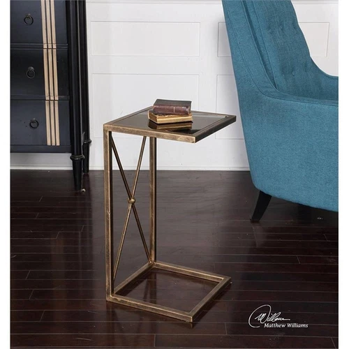 Uttermost Zafina Contemporary Iron and Glass Side Table in Gold/Black - Picture 3 of 4