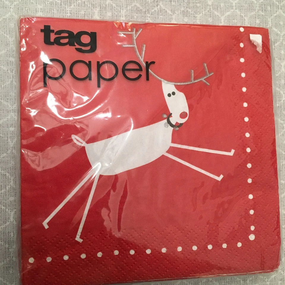 De colección TAG Navidad Cóctel Papel Servilletas Reno Copos de Nieve, 80 Ct. ¡NUEVO EN PAQUETE! Foto 2 de 4