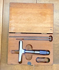 Vintage Lufkin Micrometer Depth Gage No. 513 with wood case
