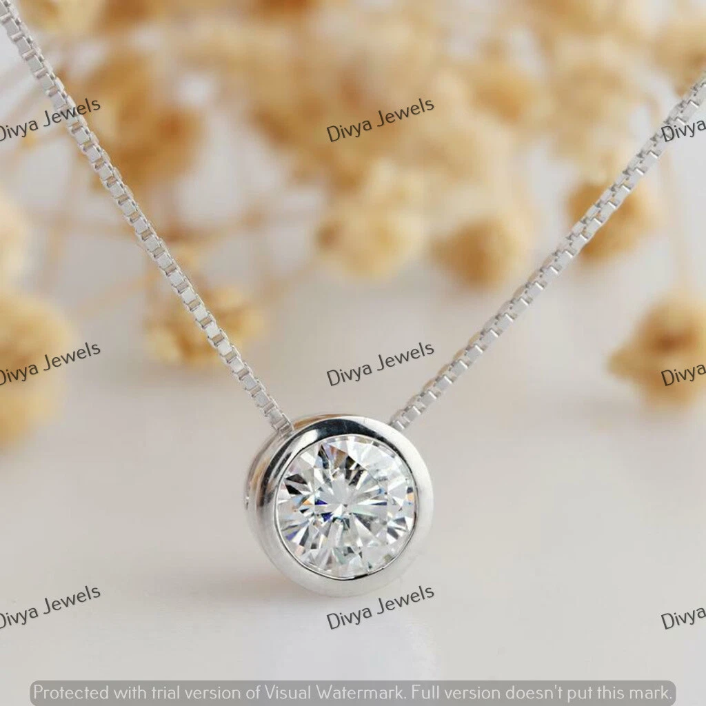 Bezel set moissanite necklace sale