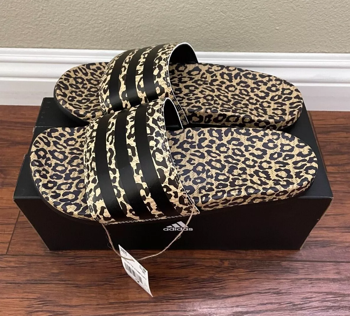 Adidas originals adilette slides in leopard print cheap