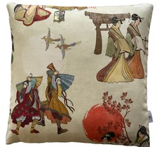 Samurai Cushion Cover Oriental Printed Cotton Fabric Japanese Geisha 16-24”